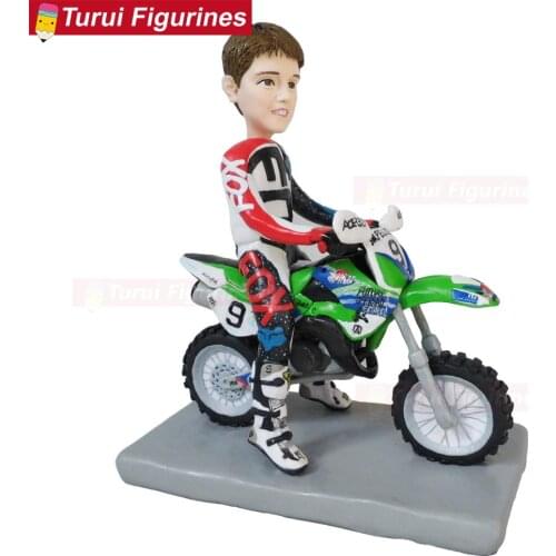 Boy riding motorcross motorcycle boy bobblehead dolls figures sculpture handmade bobble head figurines