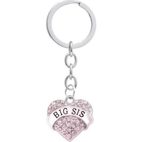 Family Jewelry Blue Crystal Big Middle Little Baby Sis Love Heart Key Chain Women Girl Gift