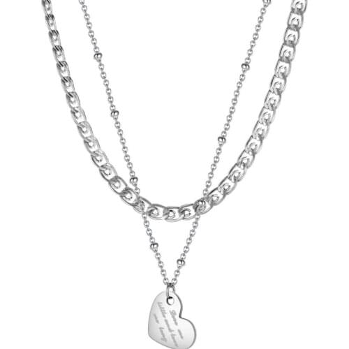 Layered Personalized Love Heart Pendant Layering Necklaces for Women Girls Double Chain Dainty Silver 20 Inch
