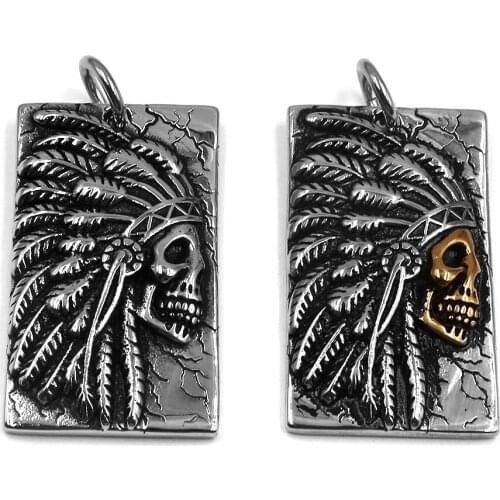 Vintage Gothic Indian Pendant Stainless Steel Jewelry Heavy Cool Fashion Skull Feather Biker Men Pendant SWP0623A