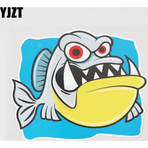YJZT 15.5CMX12.7CM Ferocious Fish Car Sticker Individualization Pvc Decal Decorate 6A-0284