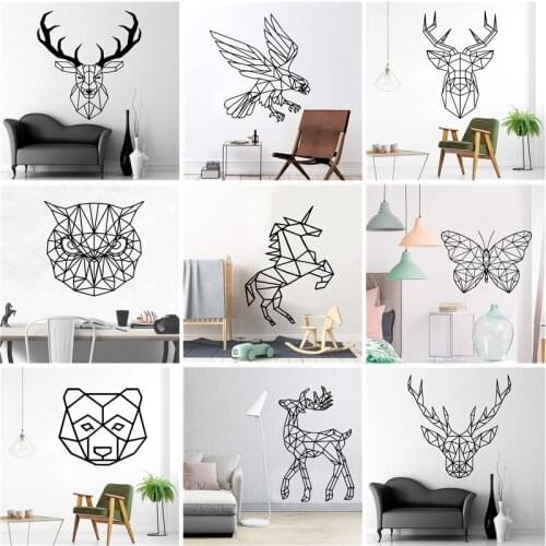 Nordic Geometric Animals Wall Stickers For Home Decor Kids Room Wallpaper Sticker Decorative Vinyl Wall Decals stickers muraux