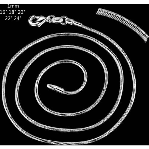 Low Price Free Shipping Wholesale Silver Color 1mm Snake 10Pcs/lot Necklaces 16" 18" 20" 22" 24" New Fashion Jewelry DDSR