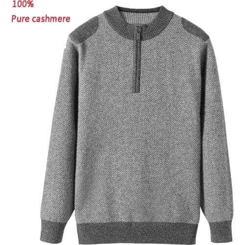 New 100% Pure Cashmere Men Clothing Semi High Necked Zipper Sweater Casual Computer Knitted Sweatercoat Thick plus size XS-5XL