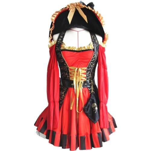 UTMEON New Luxury 5 Pieces Spanish Black Red Pirate Costume,Adult Women Halloween Costume S M L XL XXL