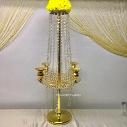 New style Factory wholesale center pieces wedding decoration crystal acrylic gold Candlestick lamp for wedding decor senyu2447