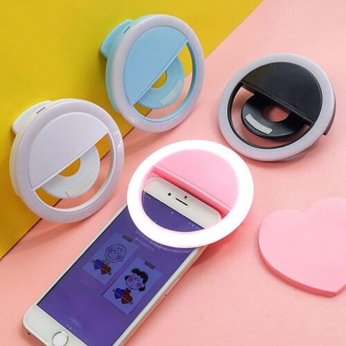 Rechargeable Selfie Ring Light Mobile Phone Selfie Light Clip-on Fill Light Selfie Ring LED Lamp Rotating Universal Selfie