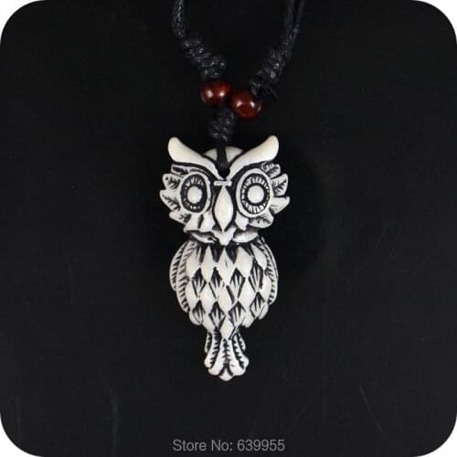 Owl Resin Carving Pendant Wax Line Necklaces Amulet Lucky Gift Cool Tribal Totem Fashion Jewelry