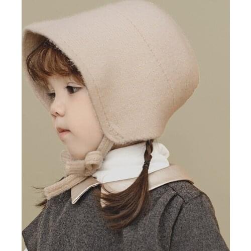Simple pure color childrens ear protection woolen knit hat for autumn and winter new warm knitted hat baby fisherman hat
