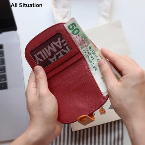 Luxury Bifold Wallet Ladies First Layer Cow Leather Top Quality Women Fashion Hasp Short Purses Credit Card Pouch Money Bag