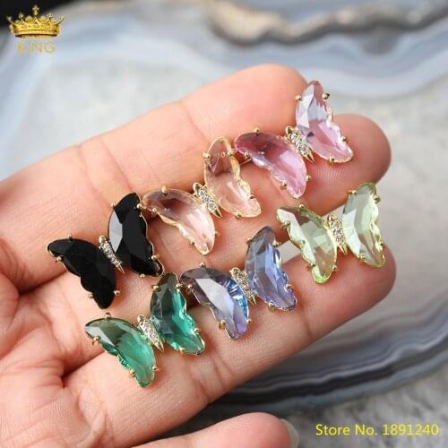 10Pairs Green Black Pink Butterfly Beads Stud Earrings Fashion Jewerly,Plated Gold Bails Zirconia Butterfly Earstuds Jewelry