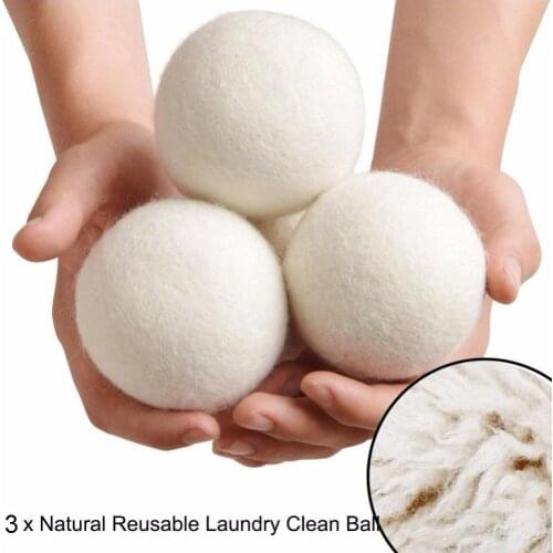 3pcs Laundry Clean Ball Natural Organic Wool Dryer Balls Reusable Fabric Softener Ball Washing Tool
