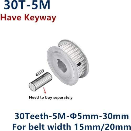 30 Teeth HTD 5M Timing Synchronous Pulley Keyway Bore 8/10/12/14/15/16/17/18/19/20mm for Width 15/20mm HTD5M 30Teeth 30T