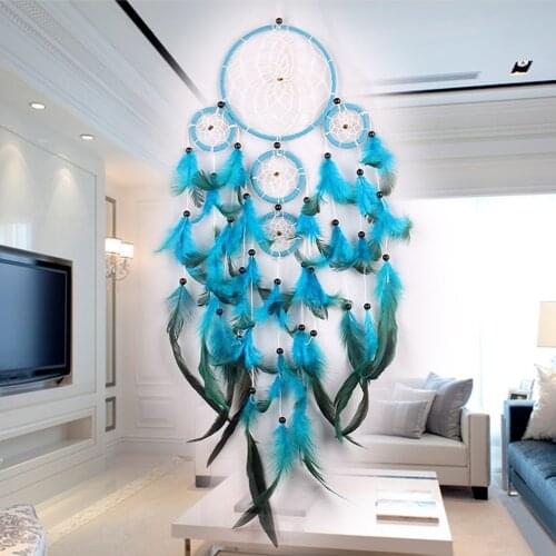 Blue Dream Catcher Net with Feathers Wall Hanging Dreamcatcher Craft Gift Wall Hanging Home Car Decor Craft Mascot Ornament