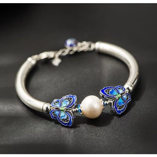 Starfield 925 Silver Butterfly Bracelet hand-woven Natural Freshwater Pearl Bracelet Filigree Butterfly Bead Jewelry