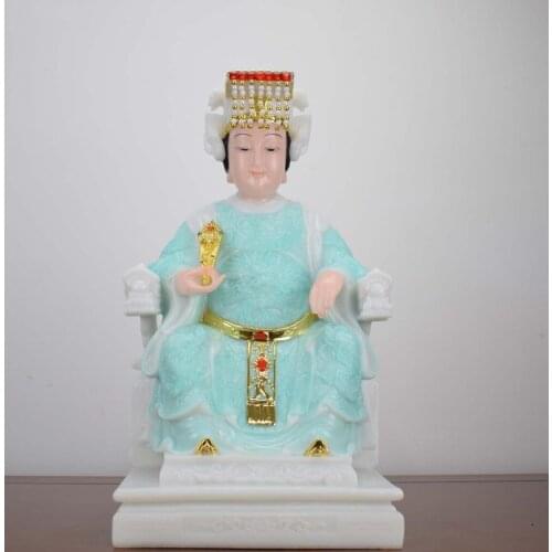 LARGE -high-grade Home efficacious Talisman Mascot Goddess of SEA Matsu MAZU Guanyin Buddha jade gilding Sculpture statue 28cm