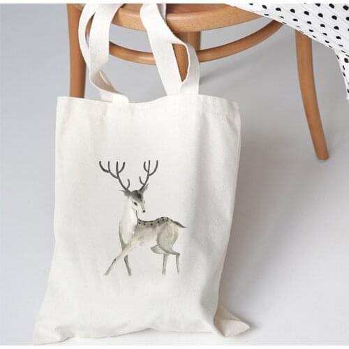 Women Canvas Casual Shoulder Bag Shopping Deer Graphic Ulzzang Aesthetic Tote Bag Harajuku Shopper Bag Female Eco Large-capacity