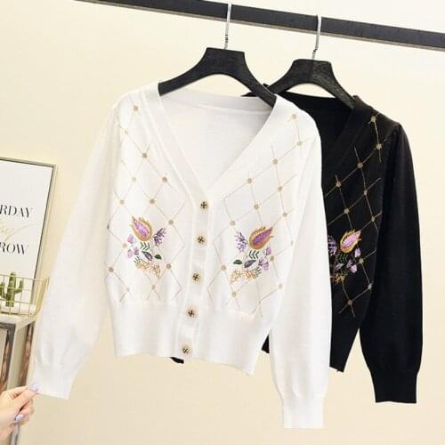 High Quality Fall Winter Vintage Embroidery Soft Cashmere Sweater Korean Elegant Casual Pull Femme Knitted Cardigan Coat Tops