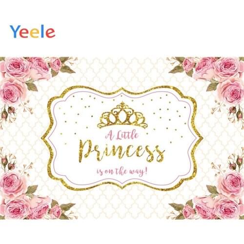Pink Flower Golden Crown Newborn Baby Shower Princess 1st Birthday Party Backdrop Custom Photography Background Vinyl Photophone