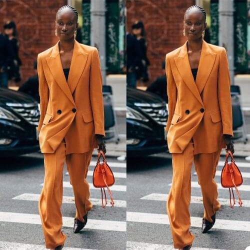 Vintage Designed Women Suits Peaked Lapel Double Breasted Custom Made Pocket Blazer Streetwear Casual Loose Jacket 2 Pieces