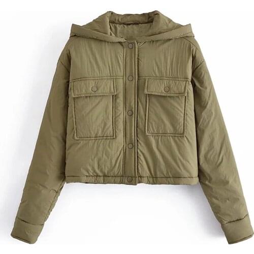 Xikom 2021 Winter Vintage Warm greeen Hooded Collar Cotton Clothes Female Casual Streetwear Long Sleeve Parkas Fashion Chic Top