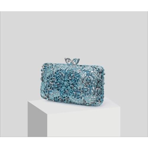 XIYUAN Elegant Blue/Pink/Red Color Diamond Evening Clutches Bag Women Fashion Wedding Party Handbag Purse Bridal Crystal Clutch