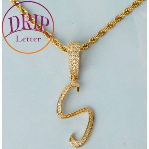 Letter Jewelry for Women Initial Cursive Real Gold Plated Hip Hop
