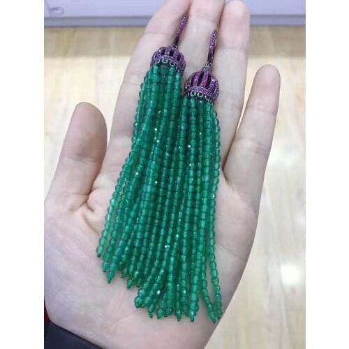 Green agate 3-4mm round faceted earrings + zircon silver925 hook FPPJ wholesale beads nature