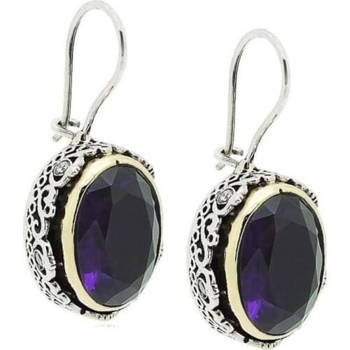 Amethyst Purple Cubic Zirconia Silver Women 'S Earrings Authentic