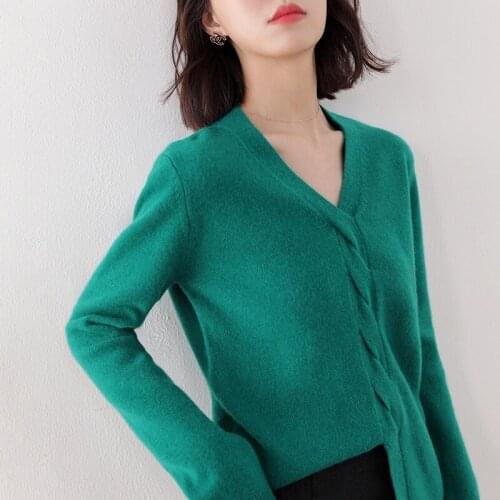 Autumn and winter new womens cashmere sweater 2020 new solid color V-neck 100% wool sweater Slim warm female basic top Hot sale