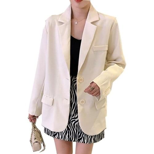 2021Spring Women Solid Color Blazer Jacket Loose Coat Office Lady Work Style Small Suit Single Button Blazer street top