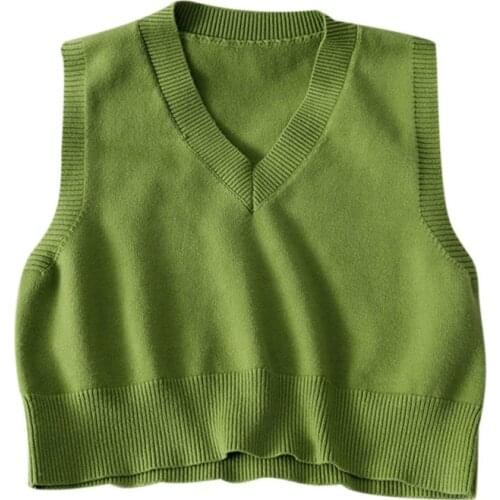 Autumn Sleeveless Vest Sweater Women Sweet Solid Color V Neck Knitted Slim Vest Jumpers Pull Femme