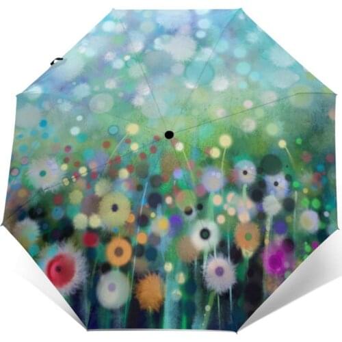 Automatic Umbrella Rain Women Three-folding Umbrella Spring Dandelion Painting Windproof Umbrella Female Waterproof parasol
