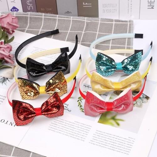 1 PC Girls Hairband Shiny Bows Headband Children Sweet Headwear 4.5 Inch PU Bow Kids Hair Accessories Knotted Baby Headhoop