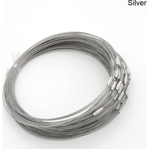 100pcs/lot 18 Inch Silver 1MM Stainless Wire Cable Steel Chain Cord Necklace Screw Clasp Jewelry Making Findings