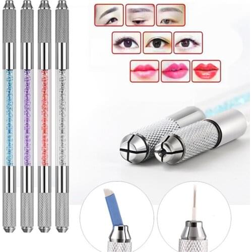 12pin 5pcs Blade Needles+Golden Tebori 3D Pen Microblading Pen Tattoo Machine for Permanent Makeup Tattooing Eyebrow Manual Guns