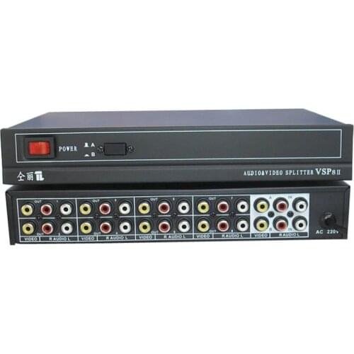 2 in 8 out AV SWITCH RCA Video Audio Splitter Selector 2-in-8-out Sharing Manual Switcher box