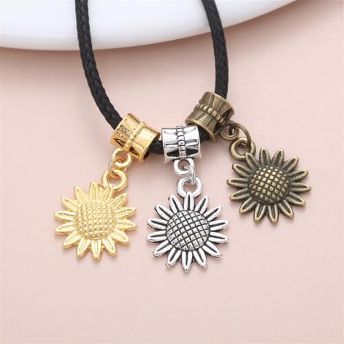 New 25pcs Sunflower charm Big Hole bead European Pendant fit for Pandora style Bracelets Necklace DIY Metal Jewelry Making