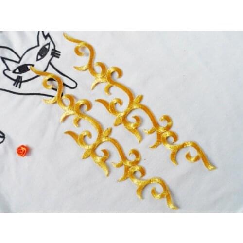 24*5 cm simple design slim embroidered trim gold iron on patches motifs appliques for garment decoration