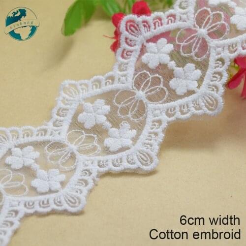 3yards 6cm white lace cotton embroidery lace french lace ribbon fabric guipure diy trims warp knitting sewing Accessories#3684