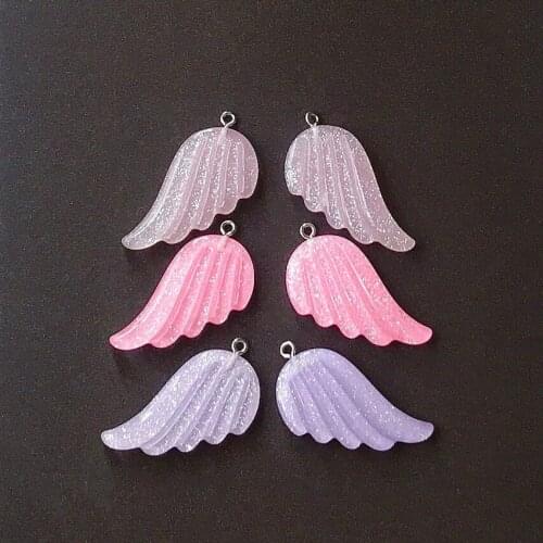 5pairs 35*22mm Cute Glitter Angel Wings Charms Resin Cabochons Charms For Necklace Keychain Pendant DIY Making Accessories