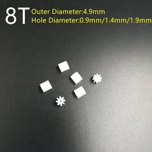 6PCS 0.5M Plastic Gears 8T 0.9mm 1.4MM 1.9MM Shaft Hole 4.9mm Diameter Motor Gear Pinion Spare Parts For DIY Models