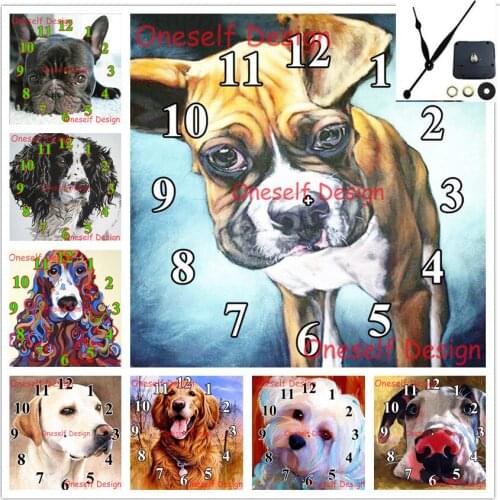 Diy diamond painting with Mechanical clock 5d diamond embroidery full set with clock diamond mosaic sale animal dog wall sticker
