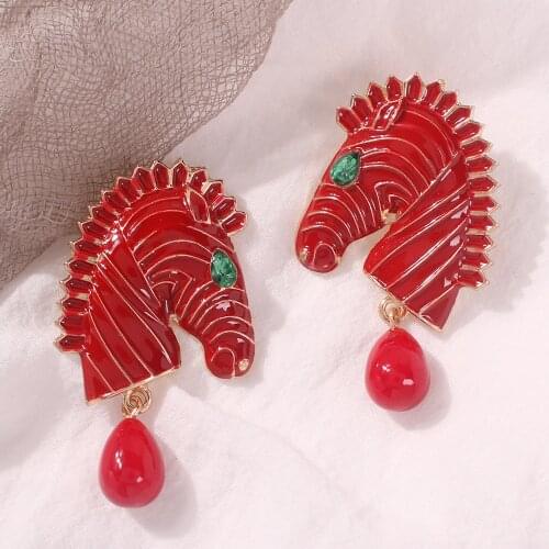 CINDY XIANG 3 Colors Choose Cute Horse Head Stud Earring Cartoon Enamel Animal Earrings Fashion Jewelry Kids Good Gift 2021 New