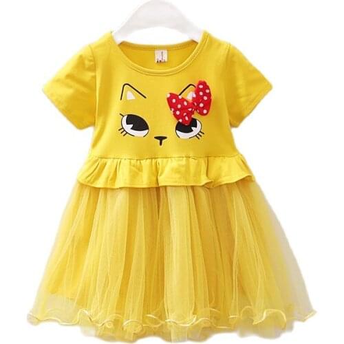 Children Toddler Girls Dress Clothing Summer Fashion Cartoon Cat T-Shirt Baby Girl Kids Ballet Party Princess Dresses 1-4 Years