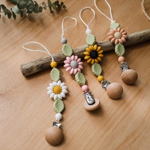 Baby Pacifier Chain Clip Dummy Holder For Nipples Clips Silicone Flower Shape Teething Beads Baby Birthday Gifts For Cute Baby