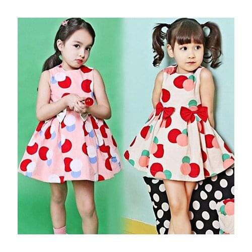 2019 Kids girls good summer dress children girls fashion sleeveless print color dots bows dress 2-7 years