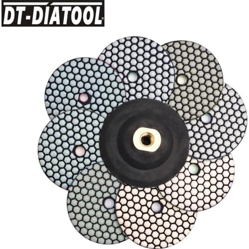 DT-DIATOOL 9pcs/set Flexible Diamond Dry Polishing Pads Resin Bond Sanding Disc For Granite Marble Dia 4"/100mm