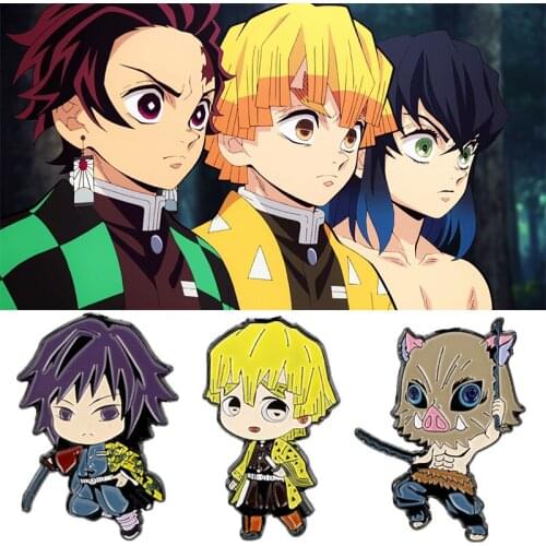 Demon Slayer Kimetsu No Yaiba Tanjirou Zenitsu Inosuke Enamel Brooch Pins Badge Lapel Pins Cosplay Fashion Jewelry