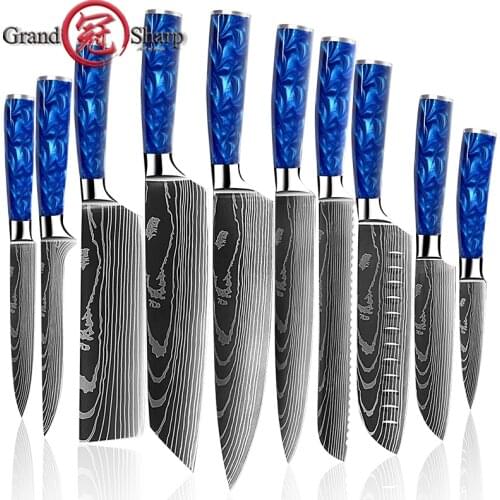 Grandsharp Chef Knife Kitchen Knives Laser Damascus Pattern Sharp Japanese Santoku Knife Cleaver Slicing Utility Knife Cooking